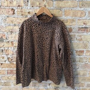 Leopard Print Cotton Mock-neck long-SLEEVE top size XXL